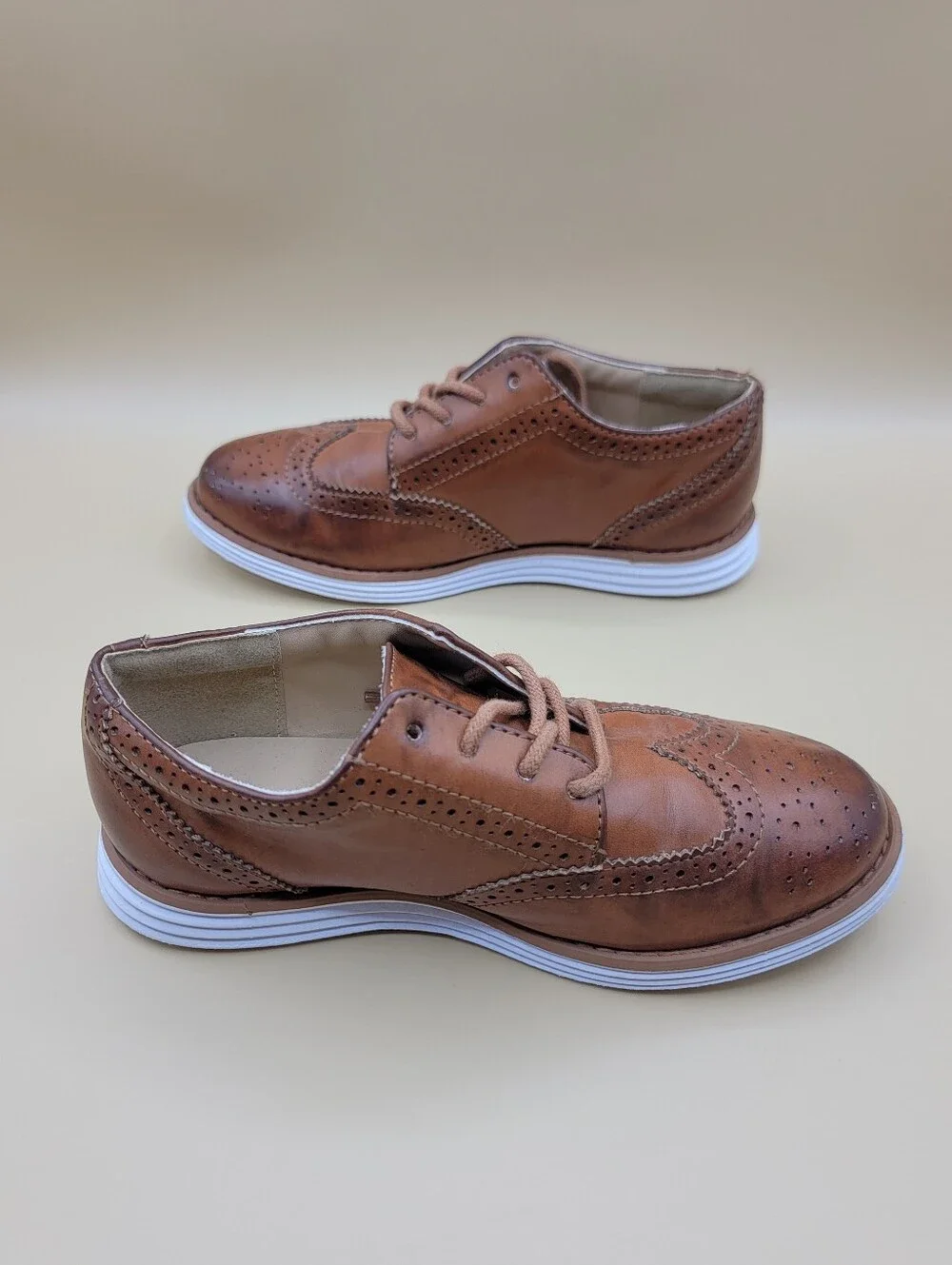 Kenneth Cole Reaction Mario Jole Boy's Wingtip Oxford Dress Shoes Size 1 Brown